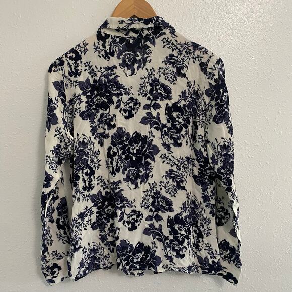 Reformation Floral Print Blouse - Navy and White - Picture 2 of 9